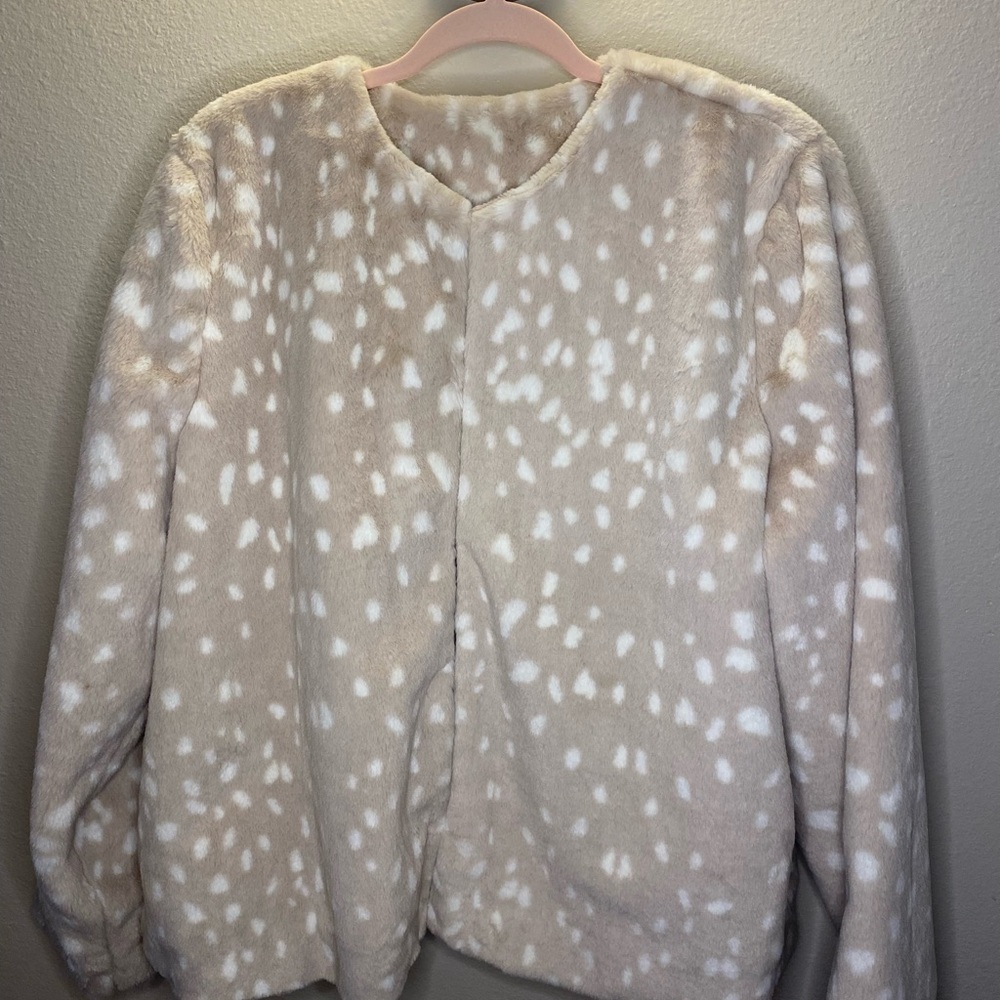 Rachel Parcell Spotted Fawn Fauc Fur Coat